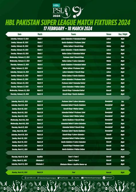 pakistan super league 2024 schedule